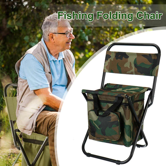 Folding Fishing Chair Backpack Insulation with Cooler Bag Portable Folding Beach Chair Seat Camping Chairs Folding Stool Chair - Luxitt