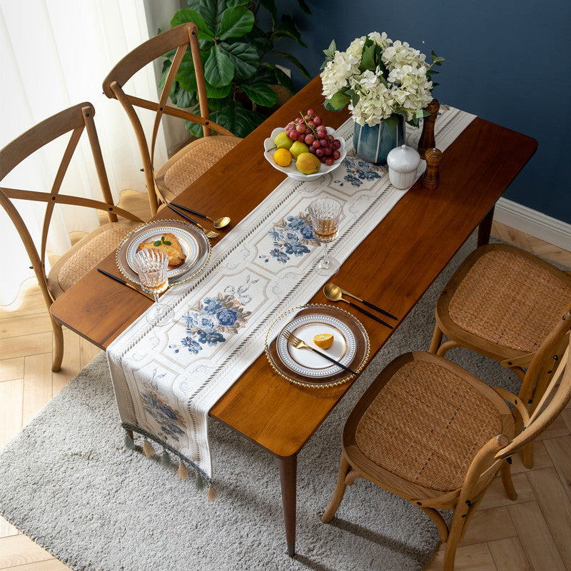 Customizable Polyester Tablecloth for Your Household Chenille Tassel Table Runner - Luxitt