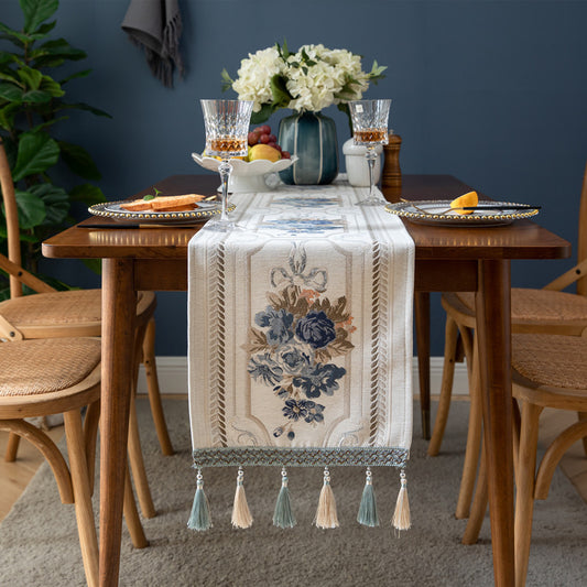 Customizable Polyester Tablecloth for Your Household Chenille Tassel Table Runner - Luxitt