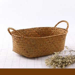 Seaweed Wicker Rattan Flower Basket, Decorative and Functional Tabletop Organizer and Gift Basket - Luxitt