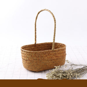 Seaweed Wicker Rattan Flower Basket, Decorative and Functional Tabletop Organizer and Gift Basket - Luxitt
