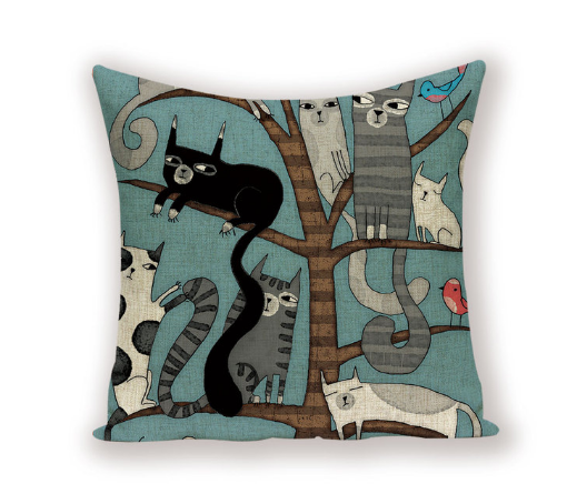 Decorative Colorful Animal Cat Cushion Cover Linen Home Outdoor Sofa Pillows Covers - Luxitt