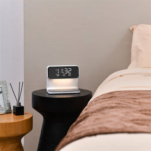 Creative 3 In 1 Bedside Lamp Wireless Charging LCD Screen Alarm Clock Wireless Phone Charger - Luxitt