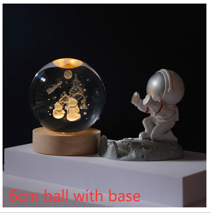 3D Solar System Crystal Ball Night Light Cosmic Theme LED Decoration with Wooden Base