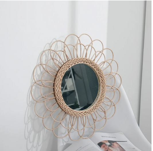 Rustic Stylish Nadine Rattan Mirror Wall Accent - Luxitt