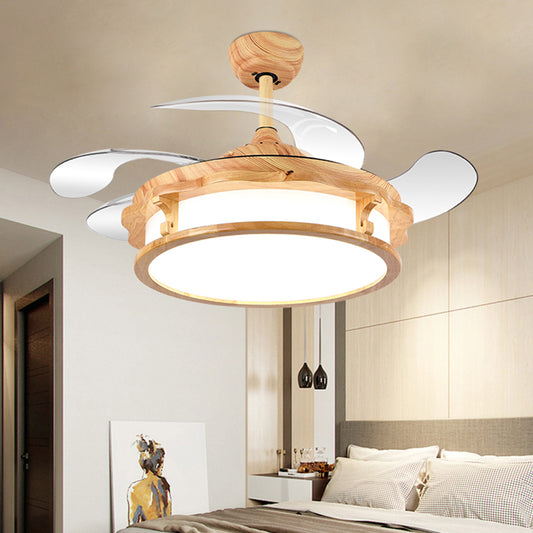 Japanese Style Nordic Solid Wood Retractable Ceiling Fan Blade with Lightweight LED Fan Chandelier - Luxitt