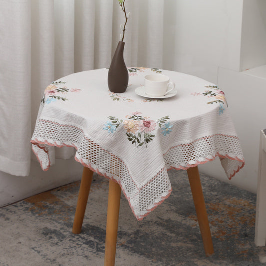 Countryside Handmade Pure White Cotton Tablecloth Elegant Embroidery - Luxitt