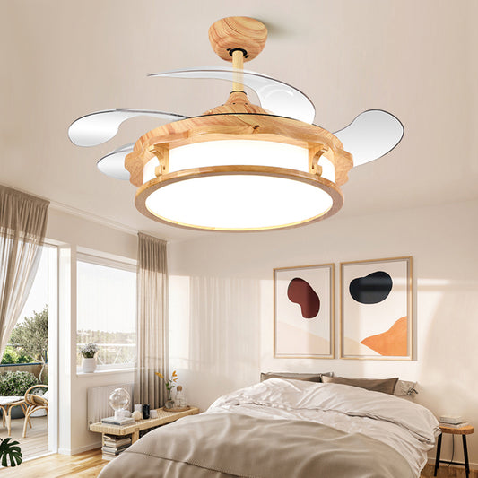 Japanese Style Nordic Solid Wood Retractable Ceiling Fan Blade with Lightweight LED Fan Chandelier - Luxitt