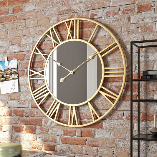Stylish Round Wrought Iron Mirror Clock Wall Clock with a Reflective Twist - Luxitt