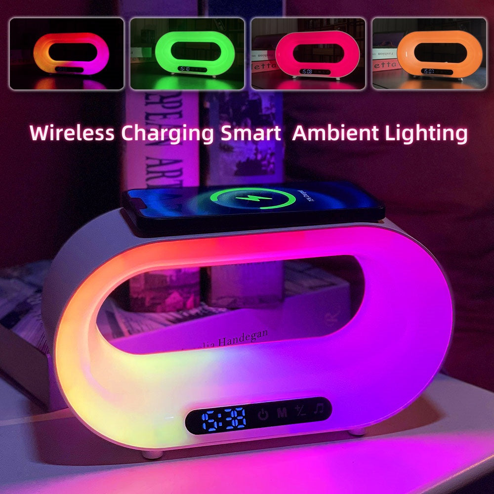 Multi-function 3 In 1 LED Night Light APP Control RGB Atmosphere Desk Lamp Smart Multifunctional Wireless Charger Alarm Clock - Luxitt