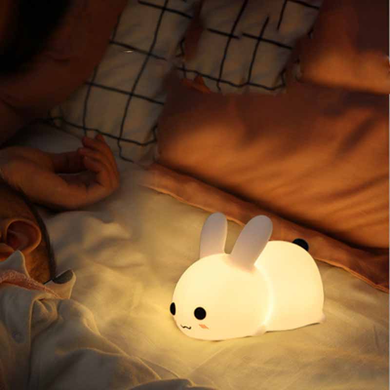 Rabbit LED Night Light Silicone Animal Cartoon Dimmable Lamp USB Rechargeable For Children Kids Baby Gift Bedside Bedroom - Luxitt