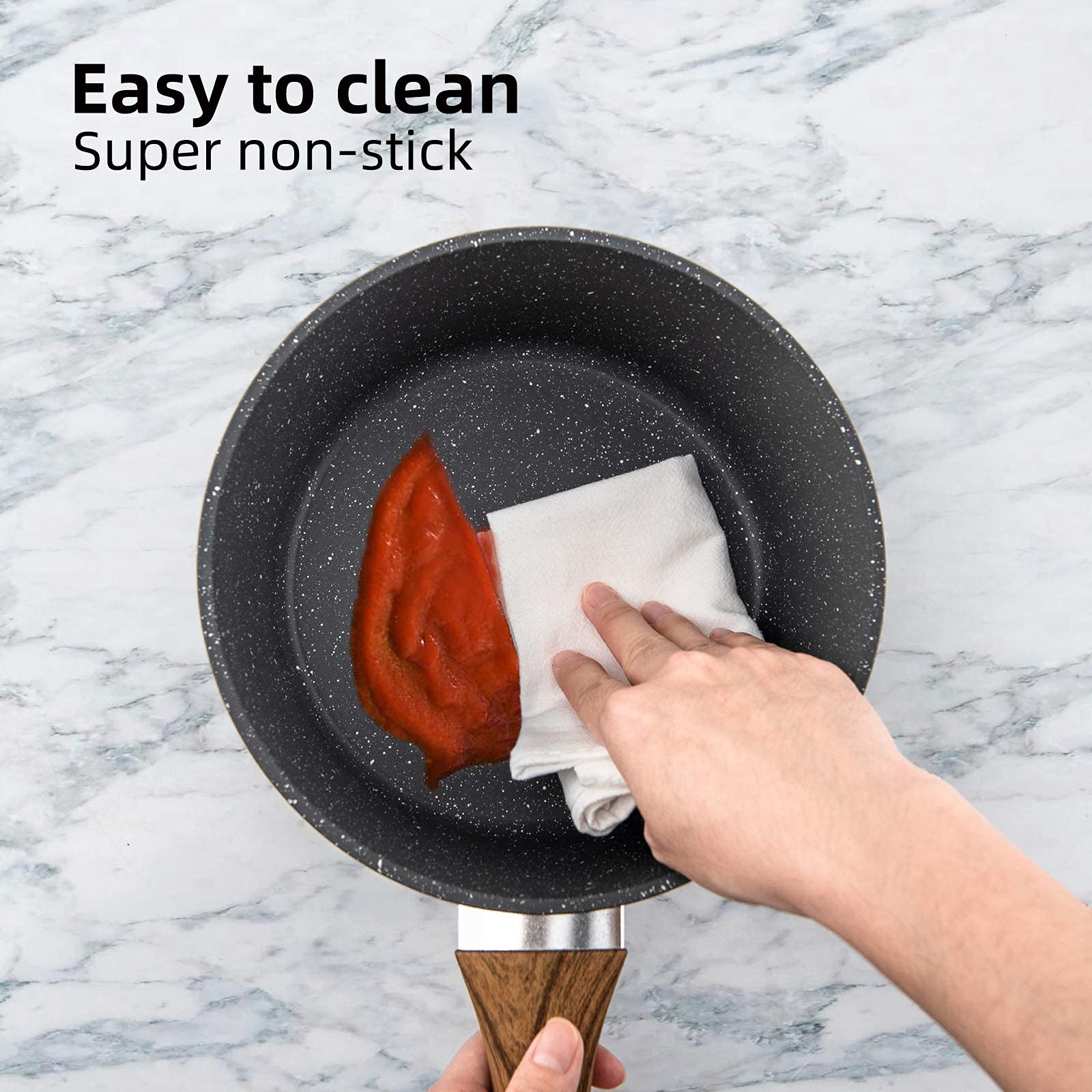 Nonstick 3-Piece Cookware Set with Frying Pan, Saucepan, and Woks, Heat-Resistant Design with Ergonomic Wood-Effect Bakelite Handles, PFOA-Free - Luxitt