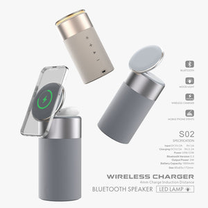 3 In 1 Multi-Function IPhone And AirPods Wireless Charger Portable Bluetooth Speaker With Touch Lamp For Home And Office - Luxitt