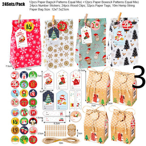 Set of 24 Christmas Kraft Paper Storage Gift Boxes - Luxitt