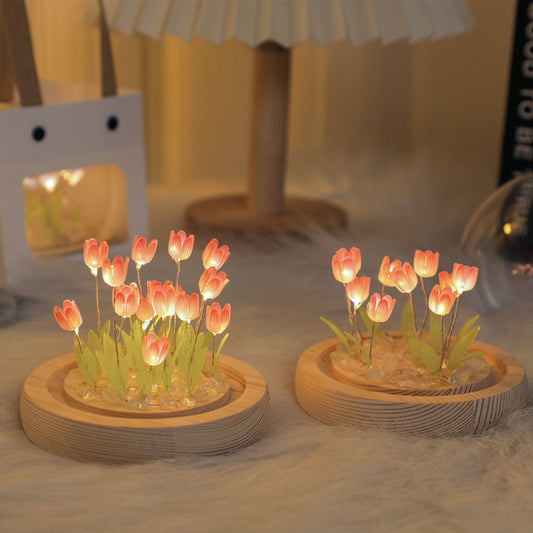 Handmade Tulip Night Light Heat Shrinkable Film DIY Material Bedside Ornament Home Decor Gift