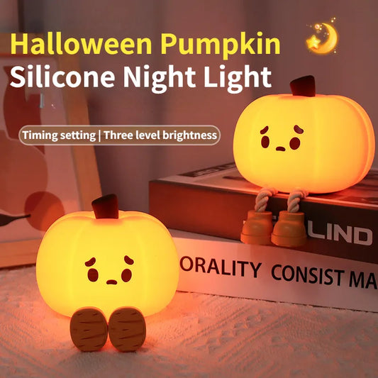 Home Decor Halloween Pumpkin Night Light Cute Soft Silicone Lamp Touch Dimmable Rechargeable Bedside Decor Light Kids Gifts Halloween Decorations - Luxitt