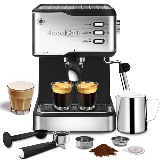 Geek Chef 20 Bar Espresso Machine: Espresso, Cappuccino, and Latte Maker with ESE POD Compatibility, Milk Frother, and Steam Wand - 950W, 1.5L Water Tank - Please Note: Not Available on Amazon - Luxitt