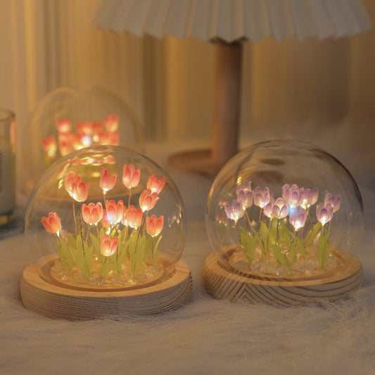 Handmade Tulip Night Light Heat Shrinkable Film DIY Material Bedside Ornament Home Decor Gift