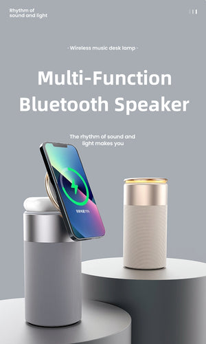 3 In 1 Multi-Function IPhone And AirPods Wireless Charger Portable Bluetooth Speaker With Touch Lamp For Home And Office - Luxitt