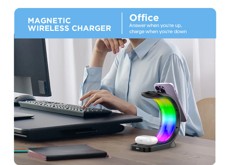 4 In 1 Magnetic Wireless Charger Fast Charging For Smart Phone Atmosphere Light Charging Station For Airpods Pro I-phone Watch - Luxitt