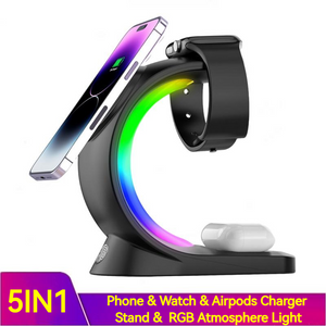 4 In 1 Magnetic Wireless Charger Fast Charging For Smart Phone Atmosphere Light Charging Station For Airpods Pro I-phone Watch - Luxitt